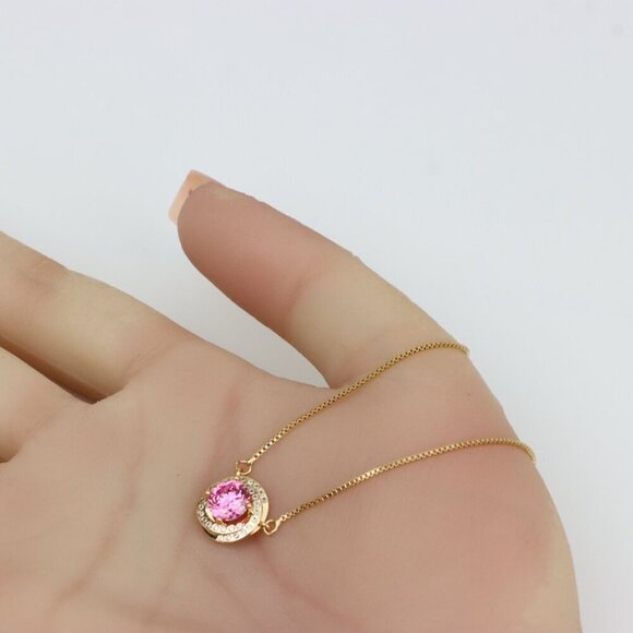 Elegant Rose Gold Necklace with Pink Stone & Adjustable Chain, XPNL0347 - Picture 5 of 13